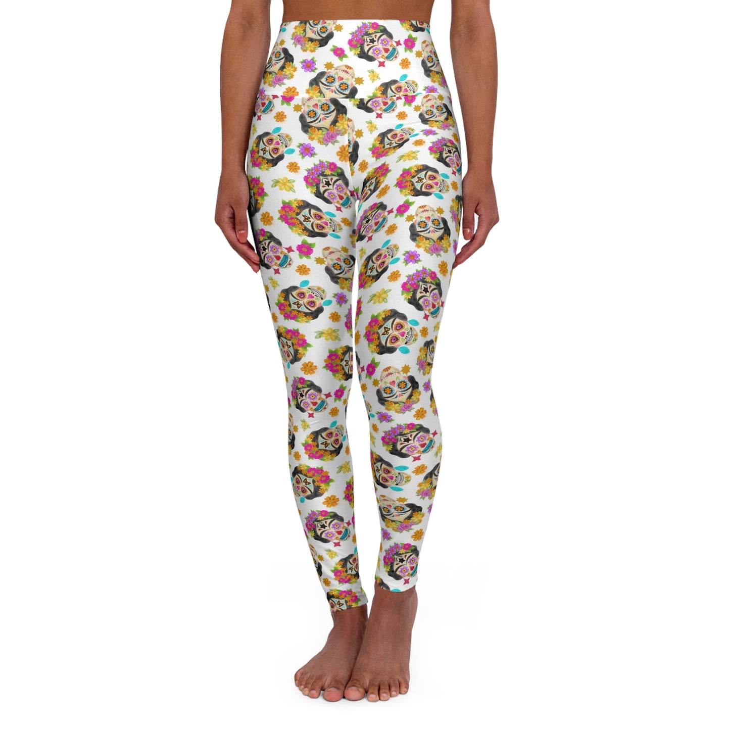 Frida Sugar Skulls High Waisted Yoga Leggings, active wear for women, yoga workout pants for women, women’s workout clothing