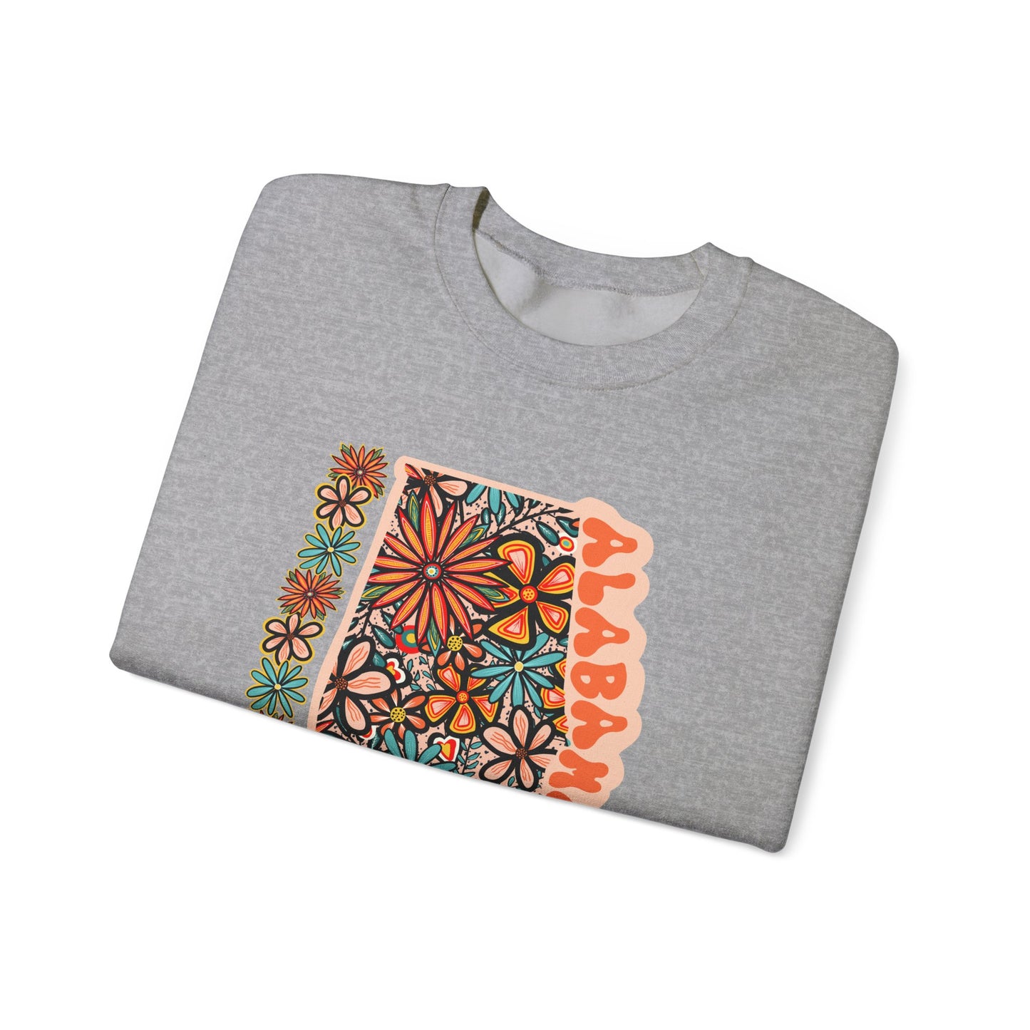 Retro 70s Flowers Alabama State Design — Heavy Blend™ Crewneck Sweatshirt