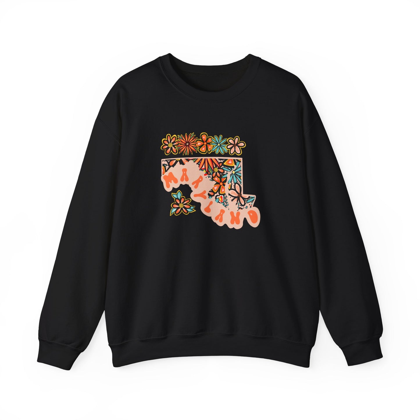 Retro 70s Flowers Maryland State Design — Heavy Blend™ Crewneck Sweatshirt