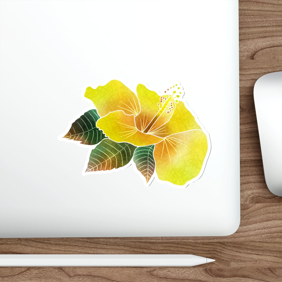 Yellow Hibiscus with Leaves Die-Cut Stickers