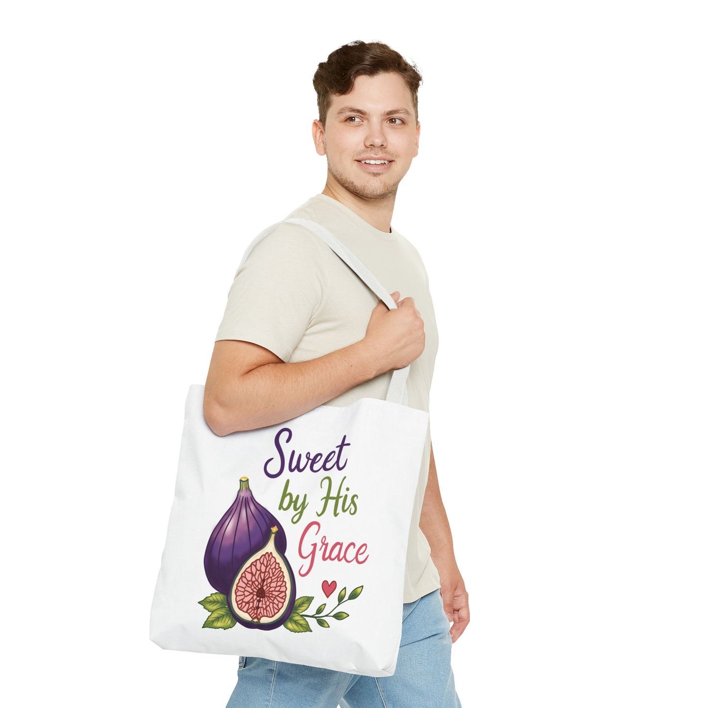 Sweet by His Grace Tote Bag — Faith-Inspired Fig Illustration