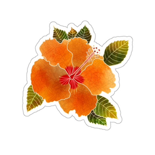 Orange Hibiscus with Leaves Hibiscus Die-Cut Stickers