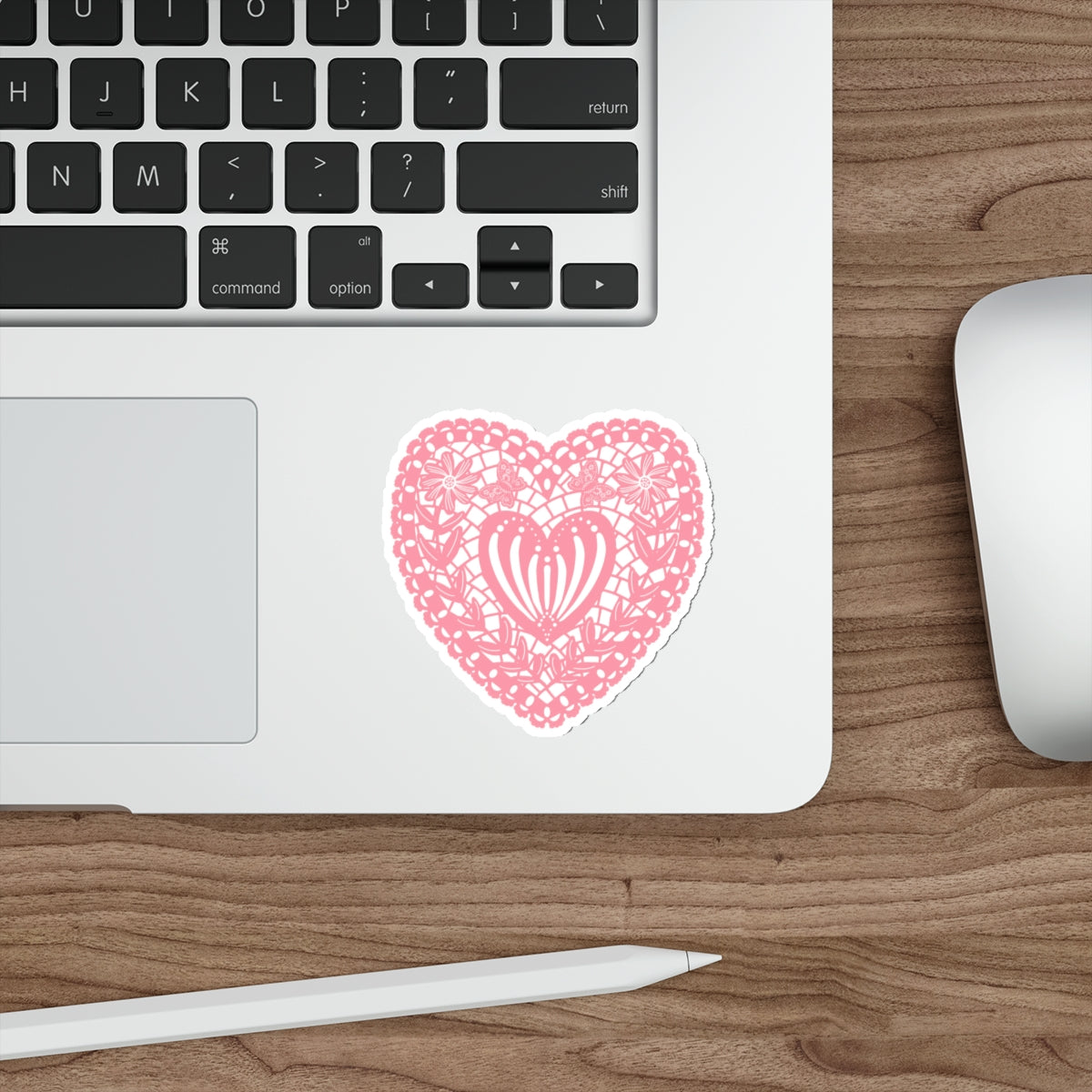 Paper Cut Style Heart with Flowers and Butterflies Die-Cut Stickers