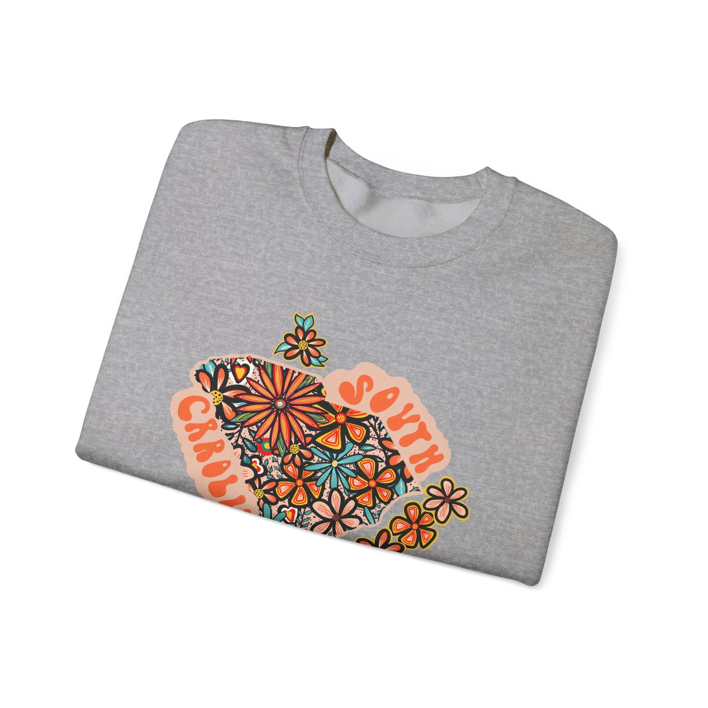 Retro 70s Flowers South Carolina State Design — Heavy Blend™ Crewneck Sweatshirt