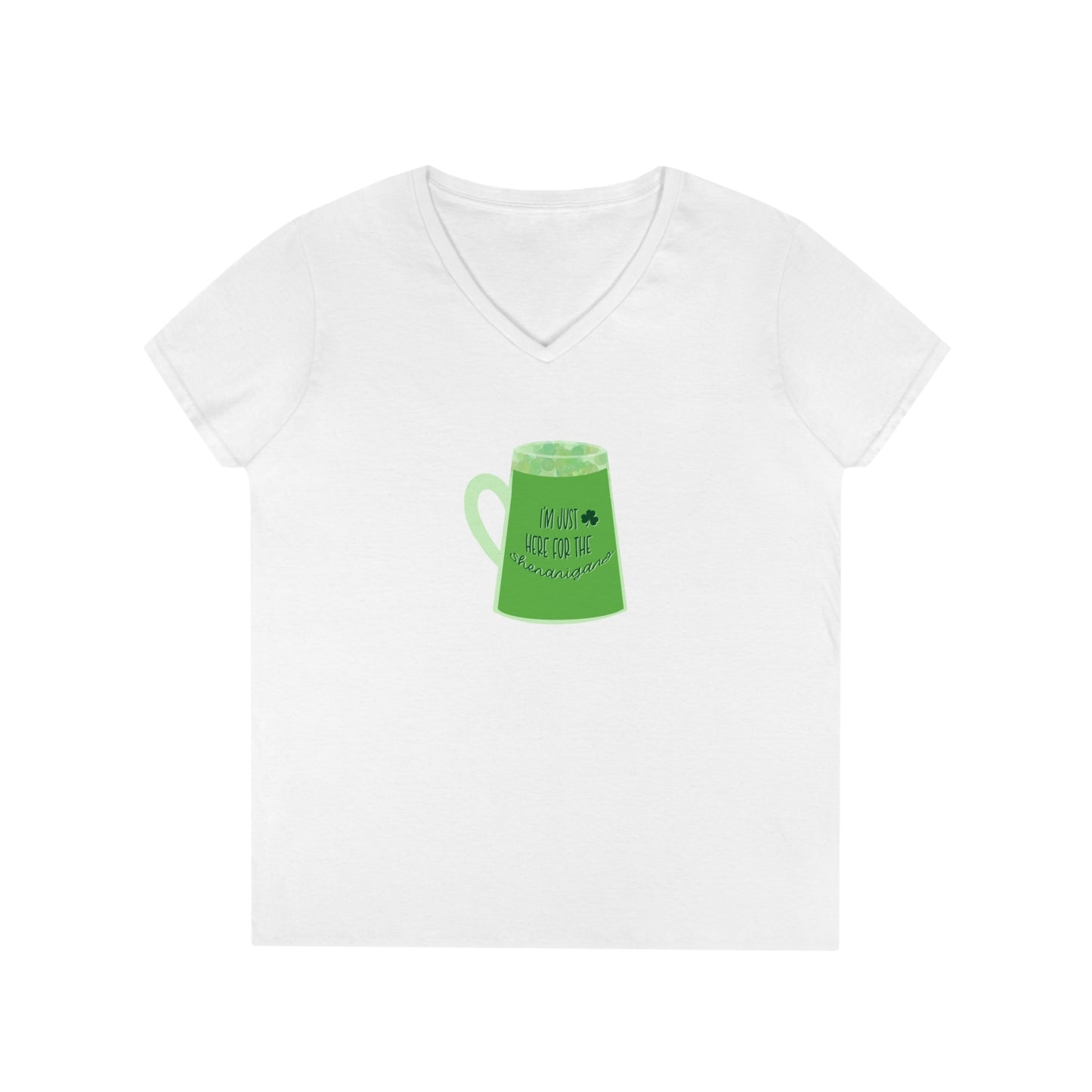 Green Beer, I’m Just Here for the Shenanigans Ladies' Cotton V-Neck T-Shirt