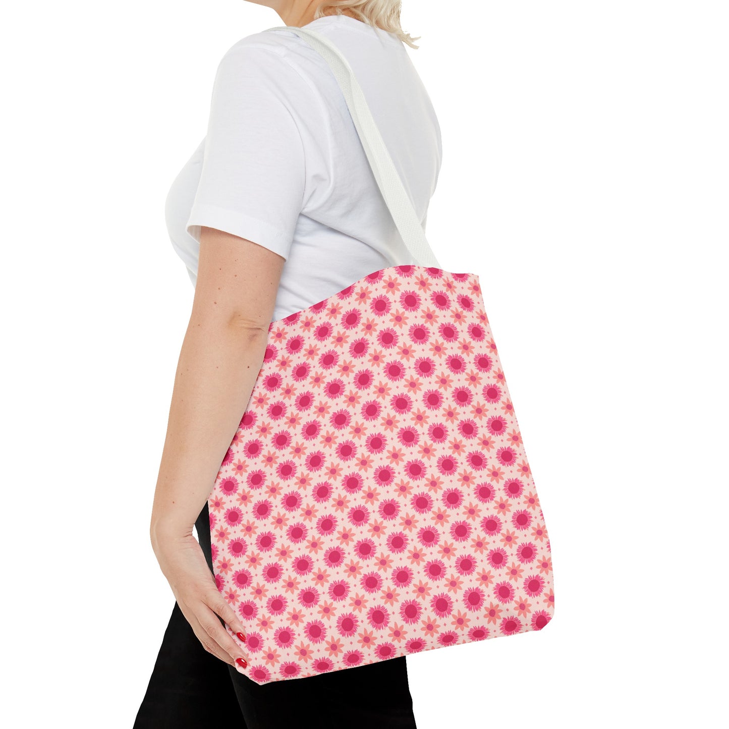 Pink Sunflowers on Pink Background Tote Bag