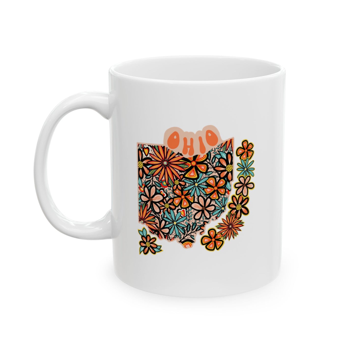 Retro 70s Flowers Ohio Ceramic Mug 11 oz and 15 oz