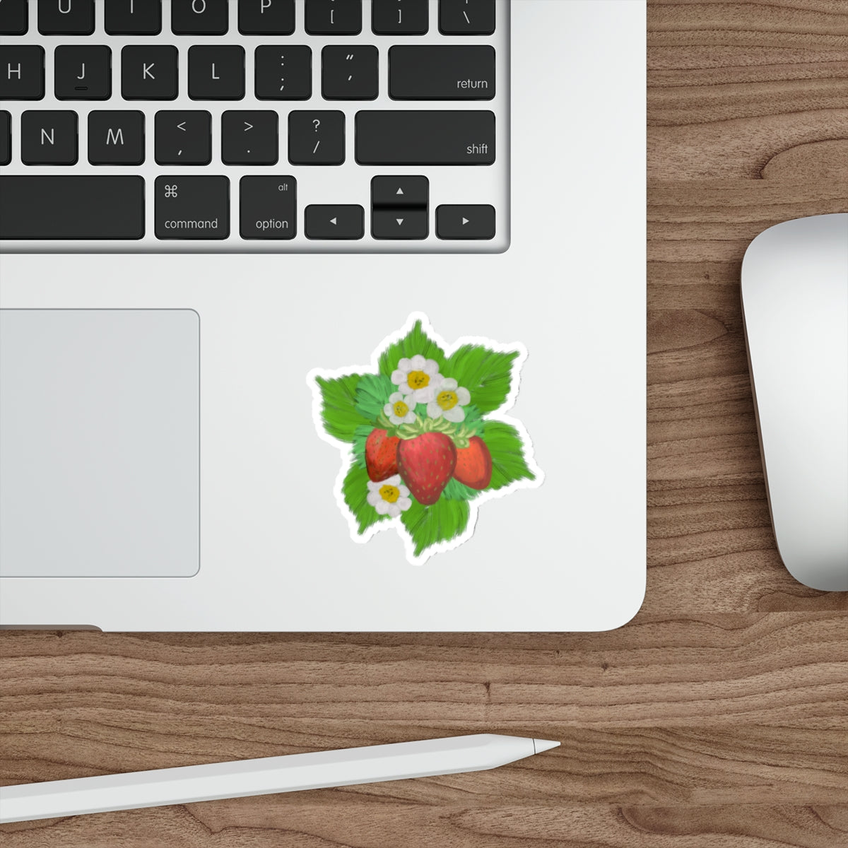 Strawberry Patch - Strawberries with Leaves and Flowers Die Cut Sticker