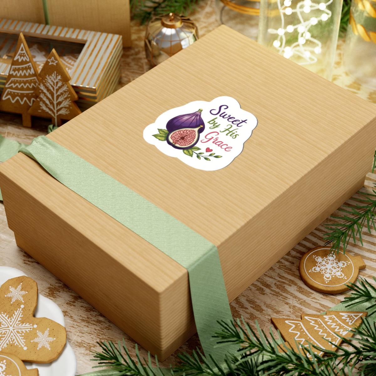Sweet by His Grace Fig Sticker — Faith-Based Kiss-Cut Sticker