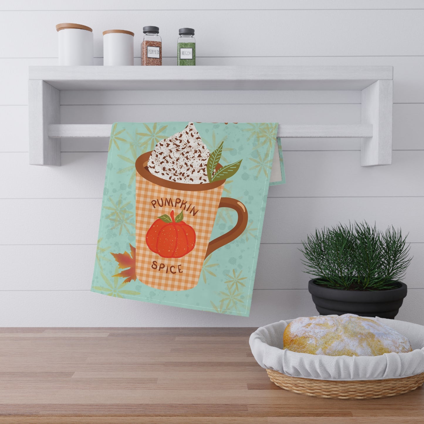 Pumpkin Spice Latte Cozy Fall Mug Kitchen Towel