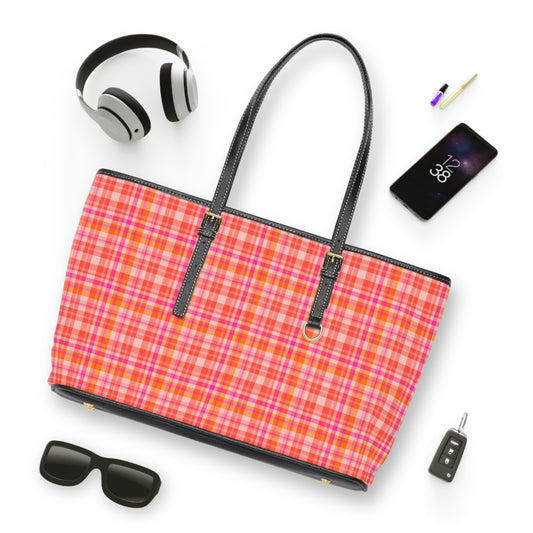 Pink Sunset Plaid Faux Leather Shoulder Bag