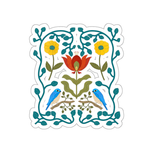 Scandi Birds and Flowers Die Cut Sticker