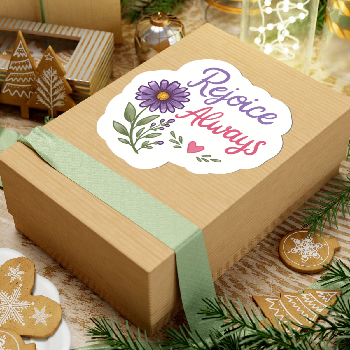 Rejoice Always Floral Sticker — Inspirational Kiss-Cut Vinyl Sticker