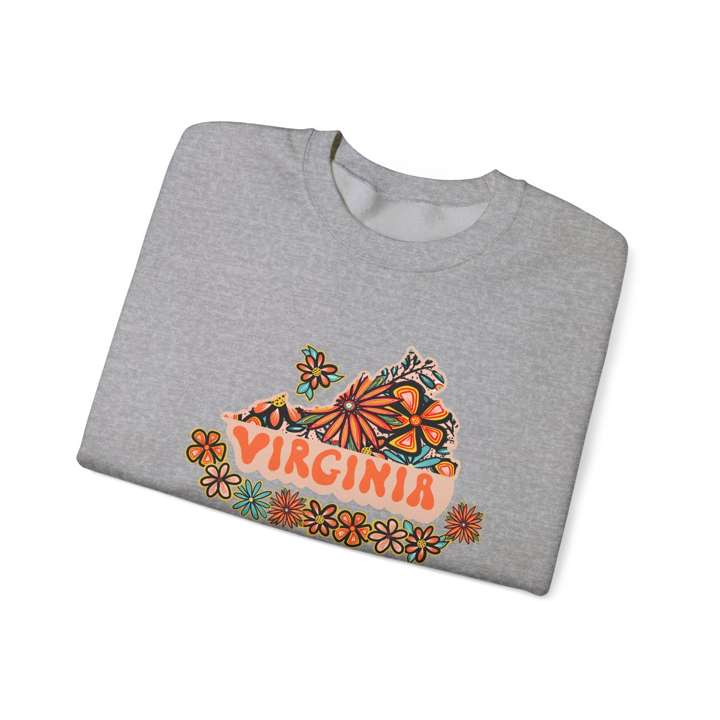 Retro 70s Flowers Virginia State Design — Heavy Blend™ Crewneck Sweatshirt