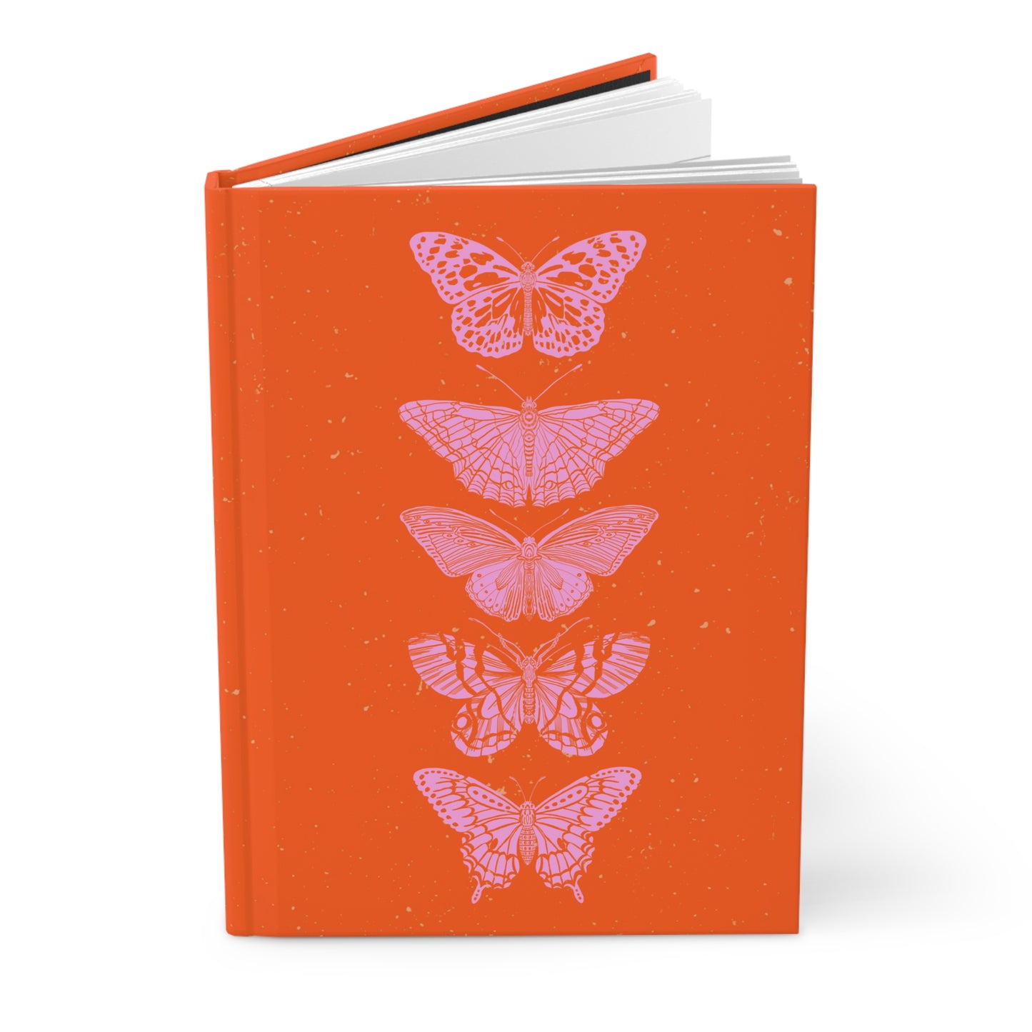 Pink Block Print Butterflies on Orange Background Hardcover Journal