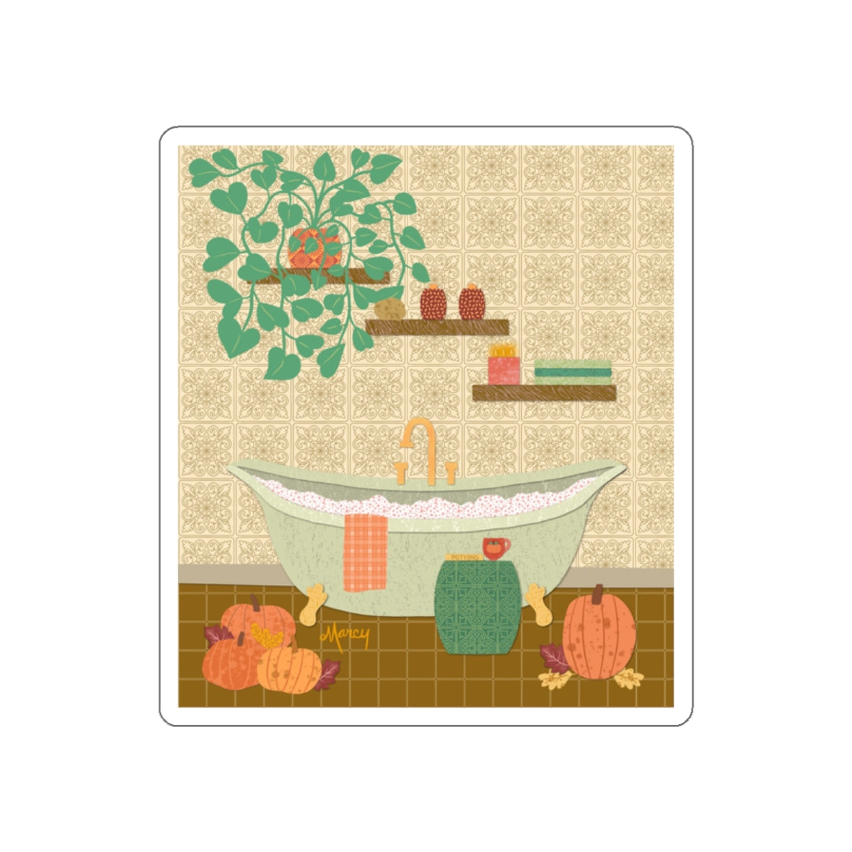 Autumn Bath Retreat Collage Die Cut Sticker