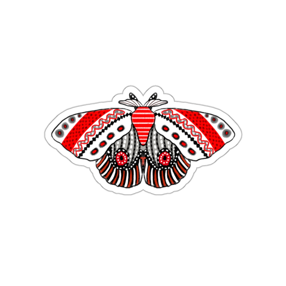 Doodle Moth in Red, White, and Black Die Cut Sticker