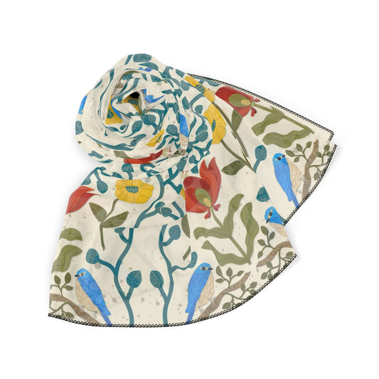 Scandi Birds and Flowers Square Poly Scarf