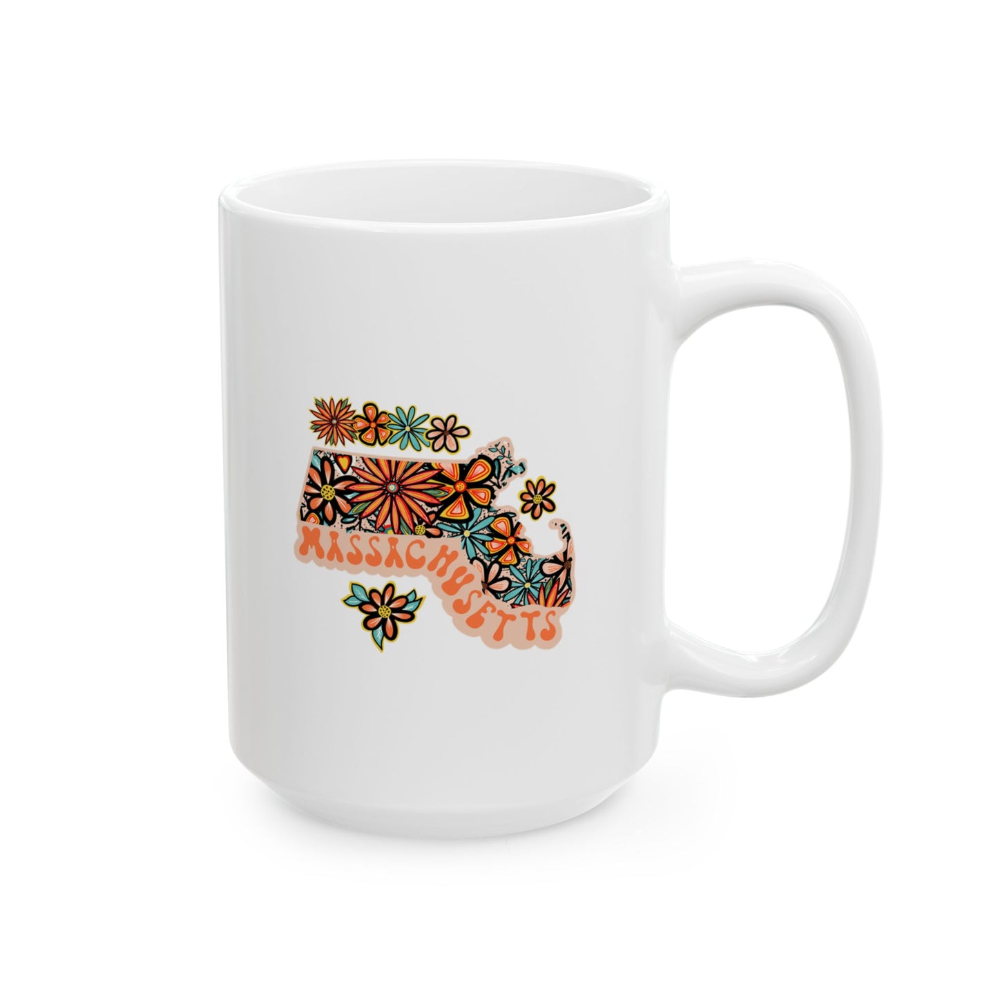 Retro 70s Flowers Massachusetts Ceramic Mug 11 oz and 15 oz