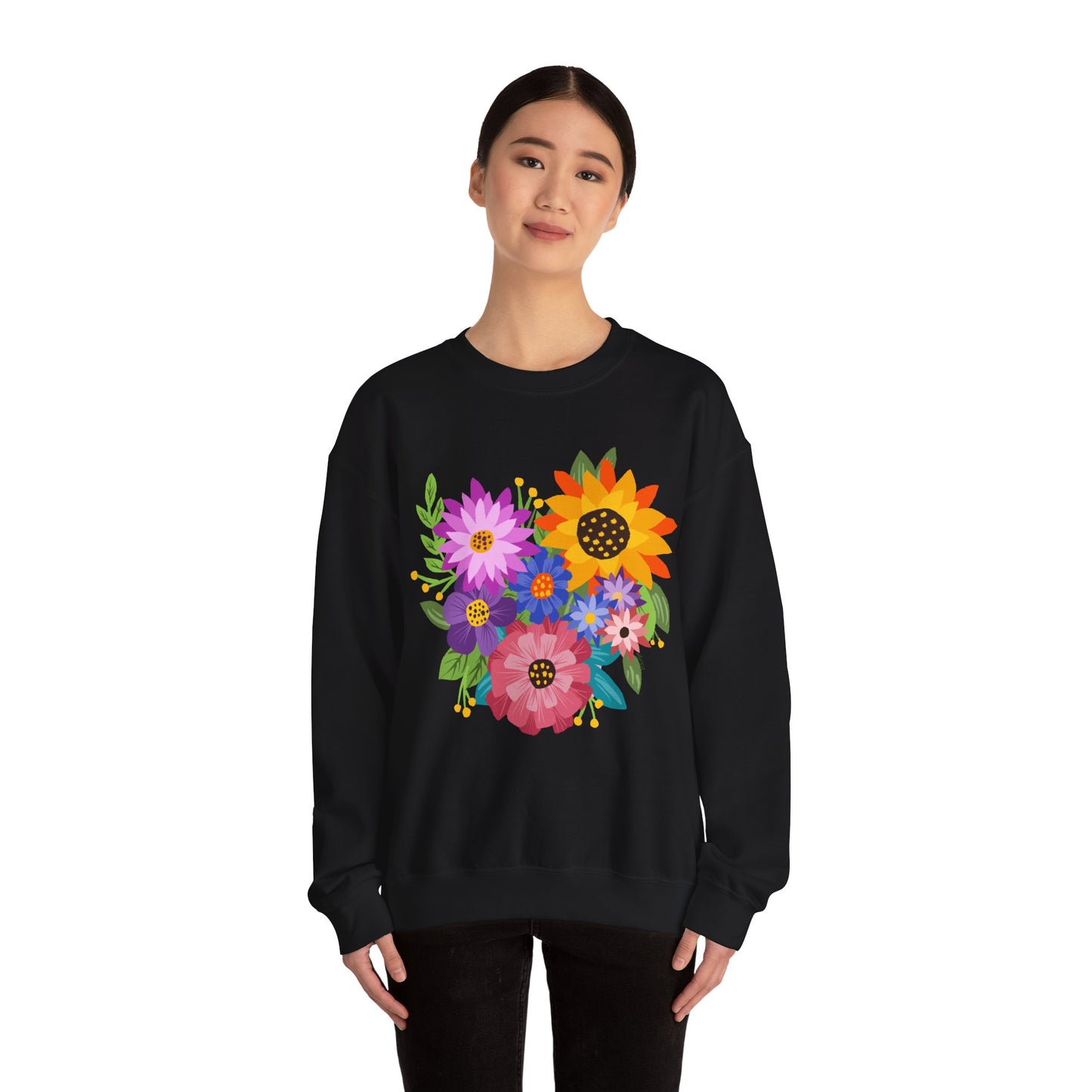 Heart Shaped Flower Bouquet — Heavy Blend™ Crewneck Sweatshirt