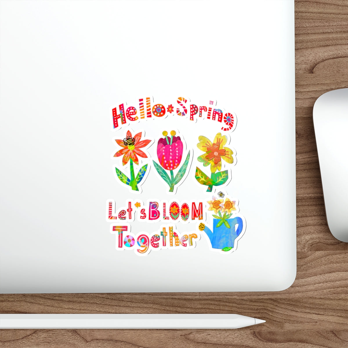 Hello Spring Cart Collage Die Cut Sticker