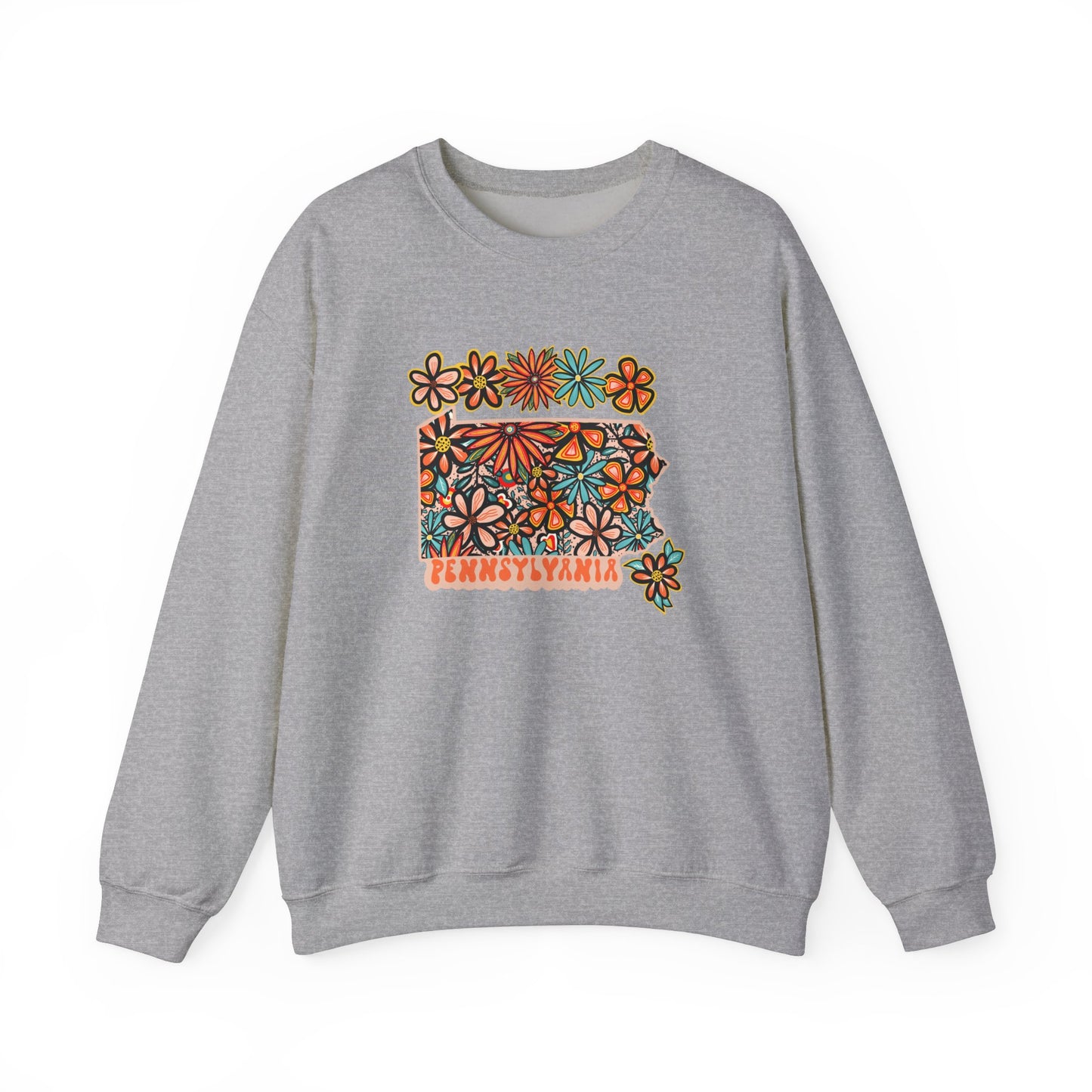 Retro 70s Flowers Pennsylvania State Design — Heavy Blend™ Crewneck Sweatshirt