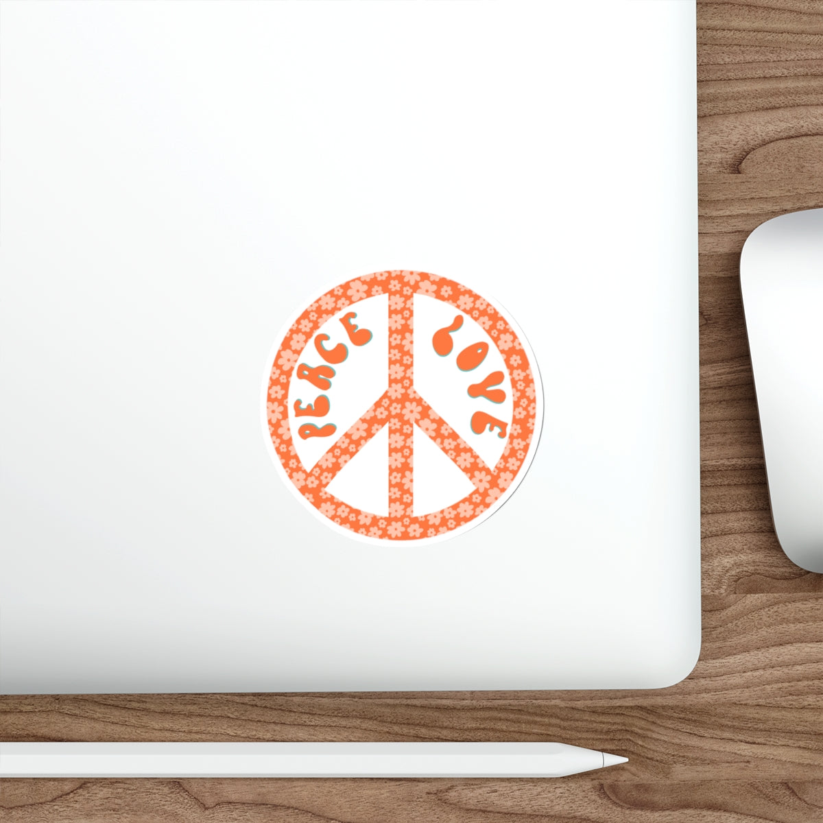 70s Groove Peach and Orange Daisy Peace Sign Die Cut Sticker