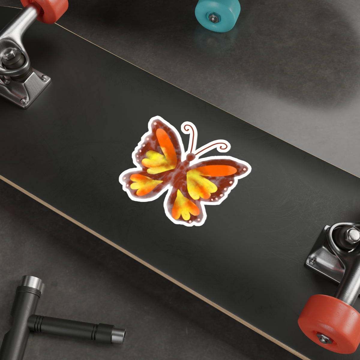 Frida Orange and Yellow Watercolor Butterfly Die Cut Sticker