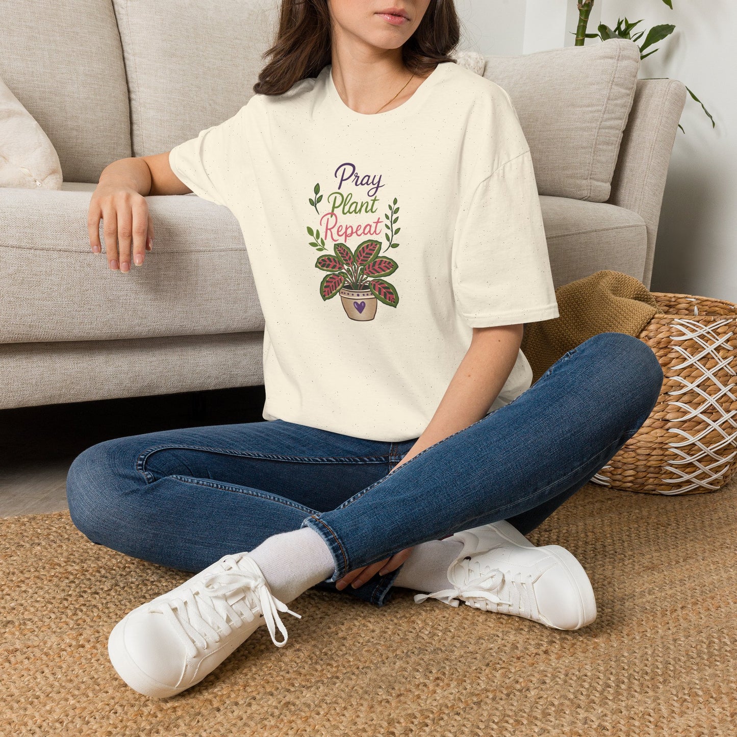 Prayer Plant Tee — “Pray Plant Repeat” Graphic T‑Shirt for Plant Lovers
