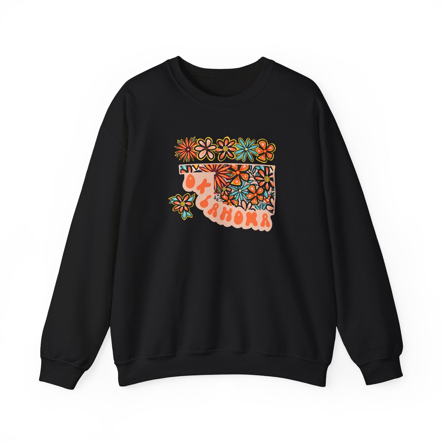 Retro 70s Flowers Oklahoma State Design — Heavy Blend™ Crewneck Sweatshirt