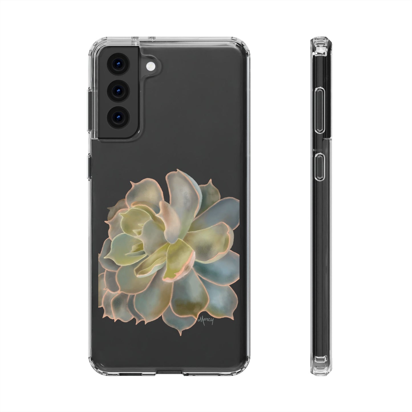 Gray and Green Succulent Clear Cases