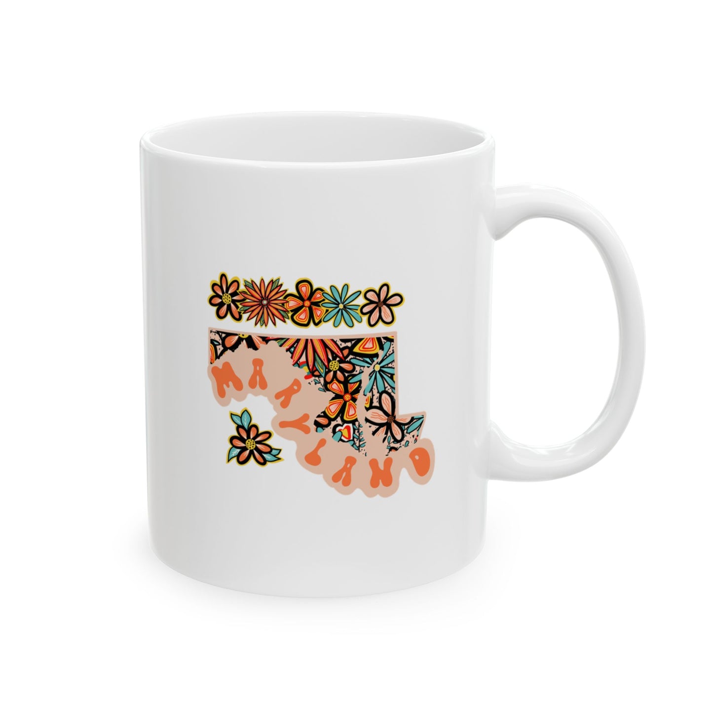 Retro 70s Flowers Maryland Ceramic Mug 11 oz and 15 oz