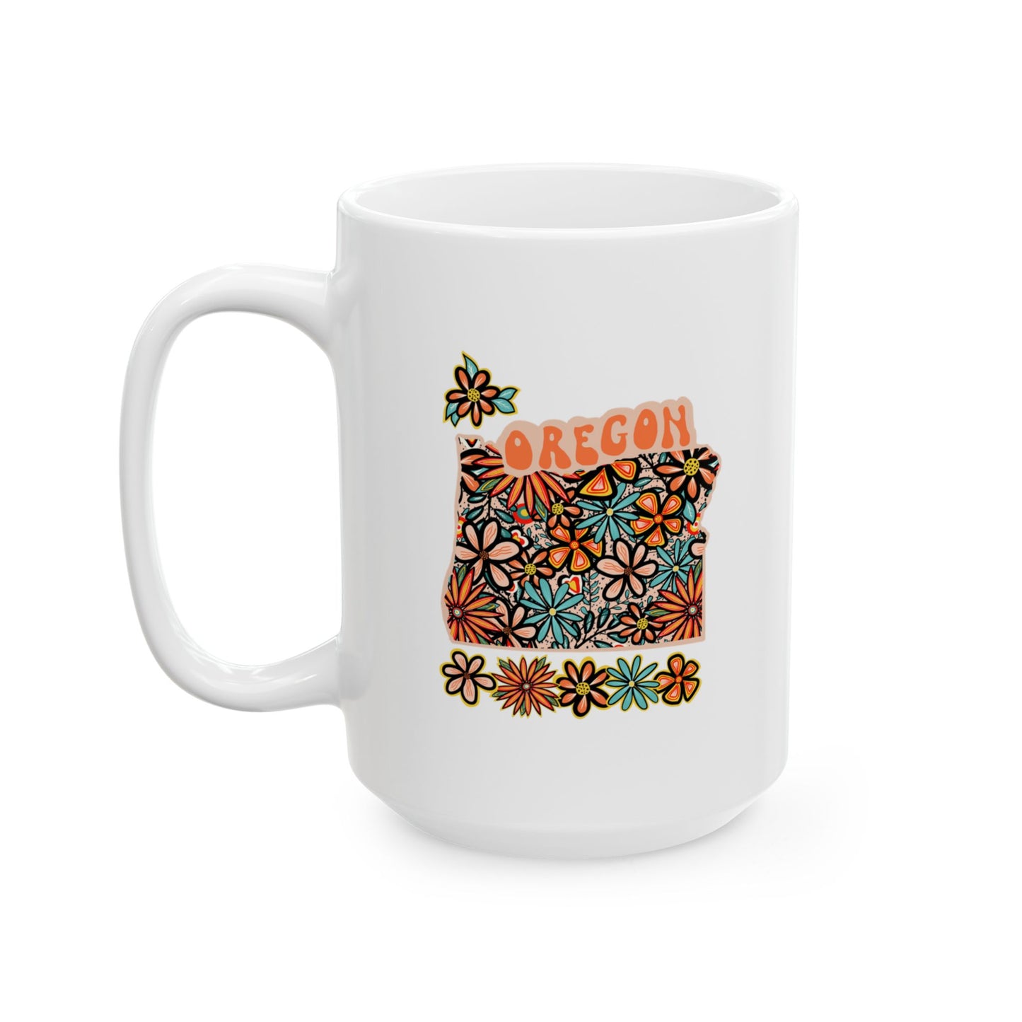 Retro 70s Flowers Oregon Ceramic Mug 11 oz and 15 oz