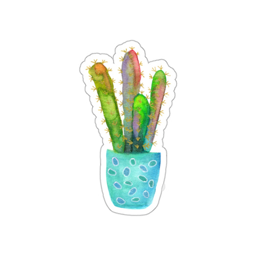 Cereus Cactus in Turquoise Pot Die Cut Sticker