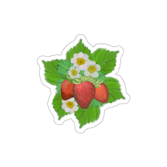 Strawberry Patch - Strawberries with Leaves and Flowers Die Cut Sticker