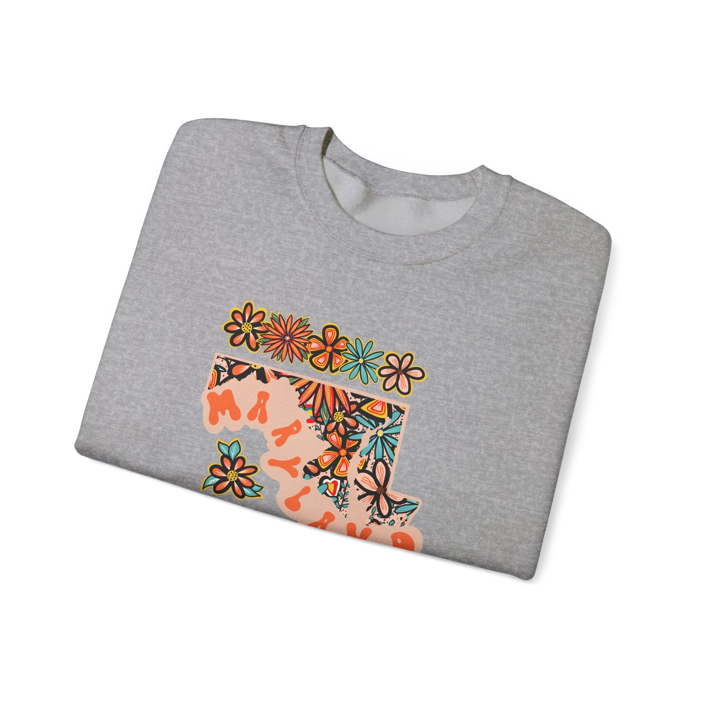 Retro 70s Flowers Maryland State Design — Heavy Blend™ Crewneck Sweatshirt