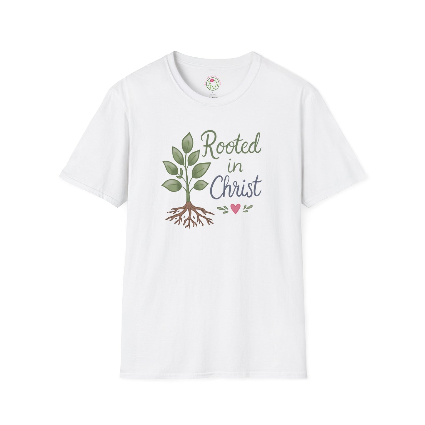 Rooted in Christ Tee — Faith-Based Christian T-Shirt with Tree & Heart Design