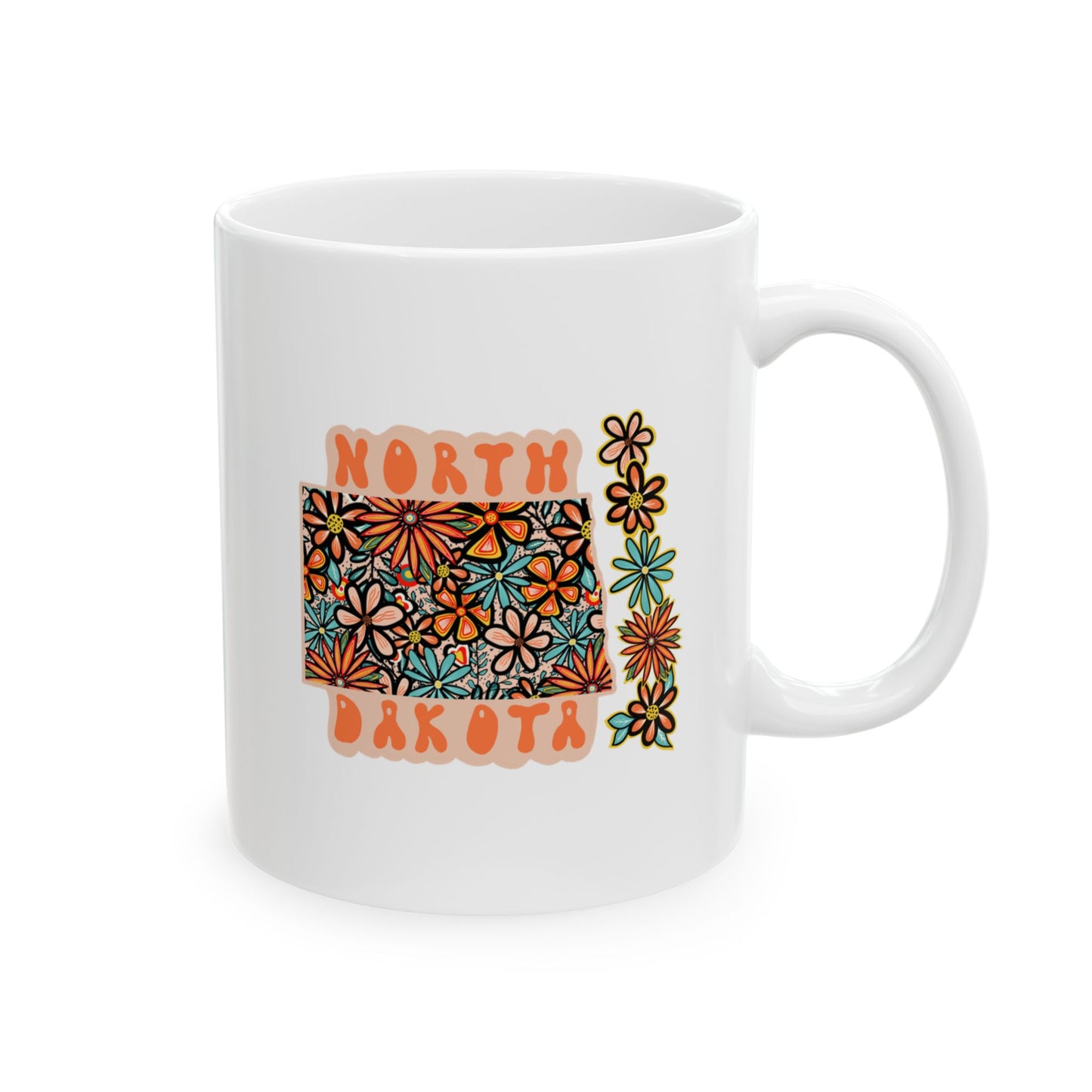 Retro 70s Flowers North Dakota Ceramic Mug 11 oz and 15 oz