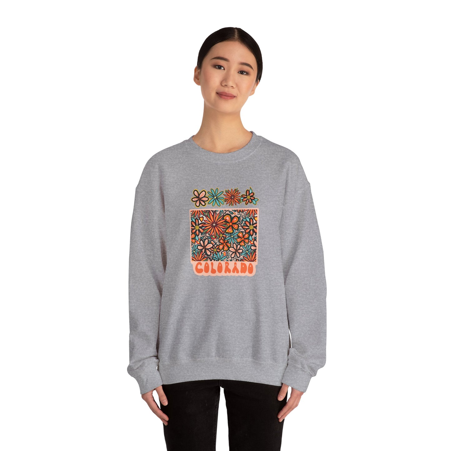 Retro 70s Flowers Colorado State Design — Heavy Blend™ Crewneck Sweatshirt