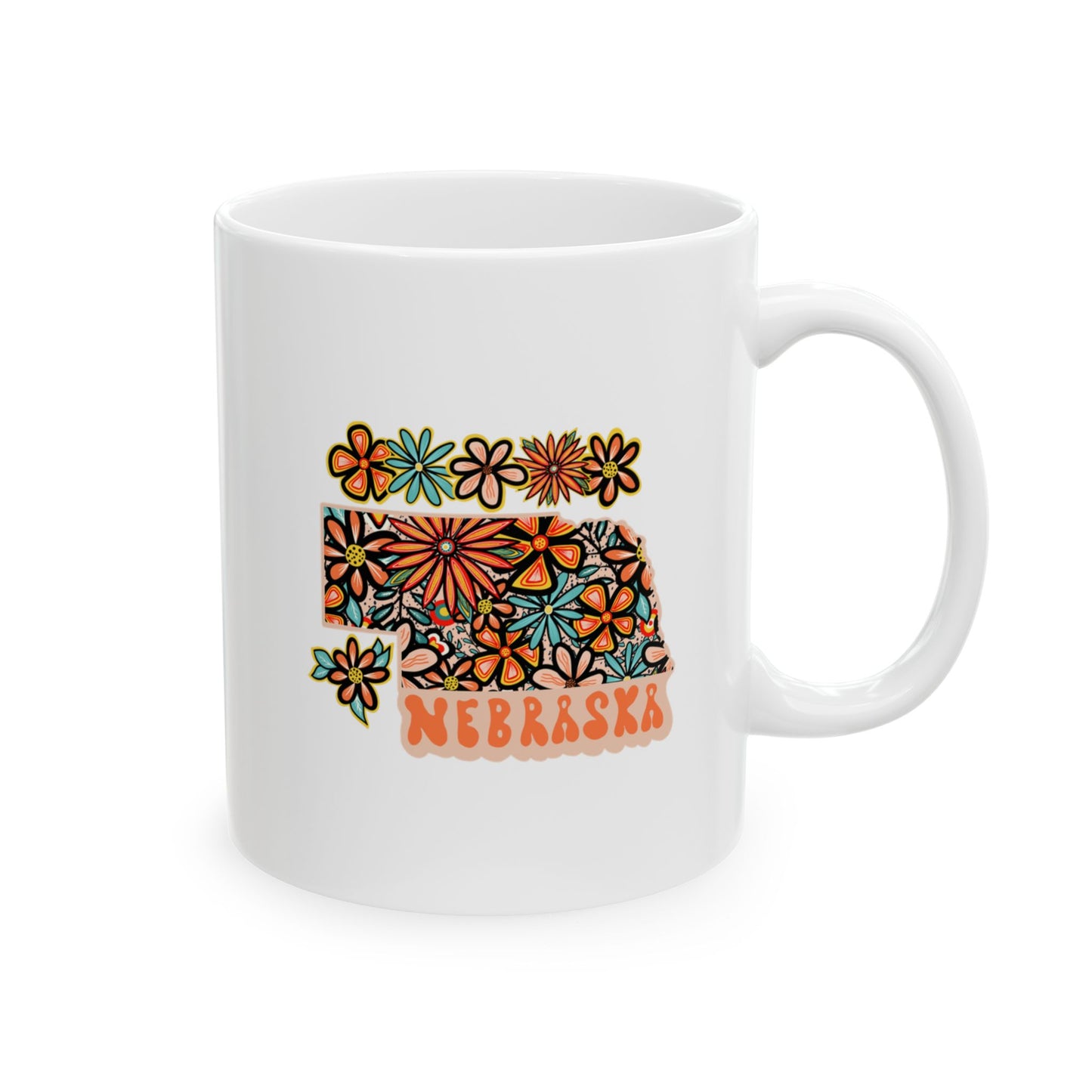 Retro 70s Flowers Nebraska Ceramic Mug 11 oz and 15 oz