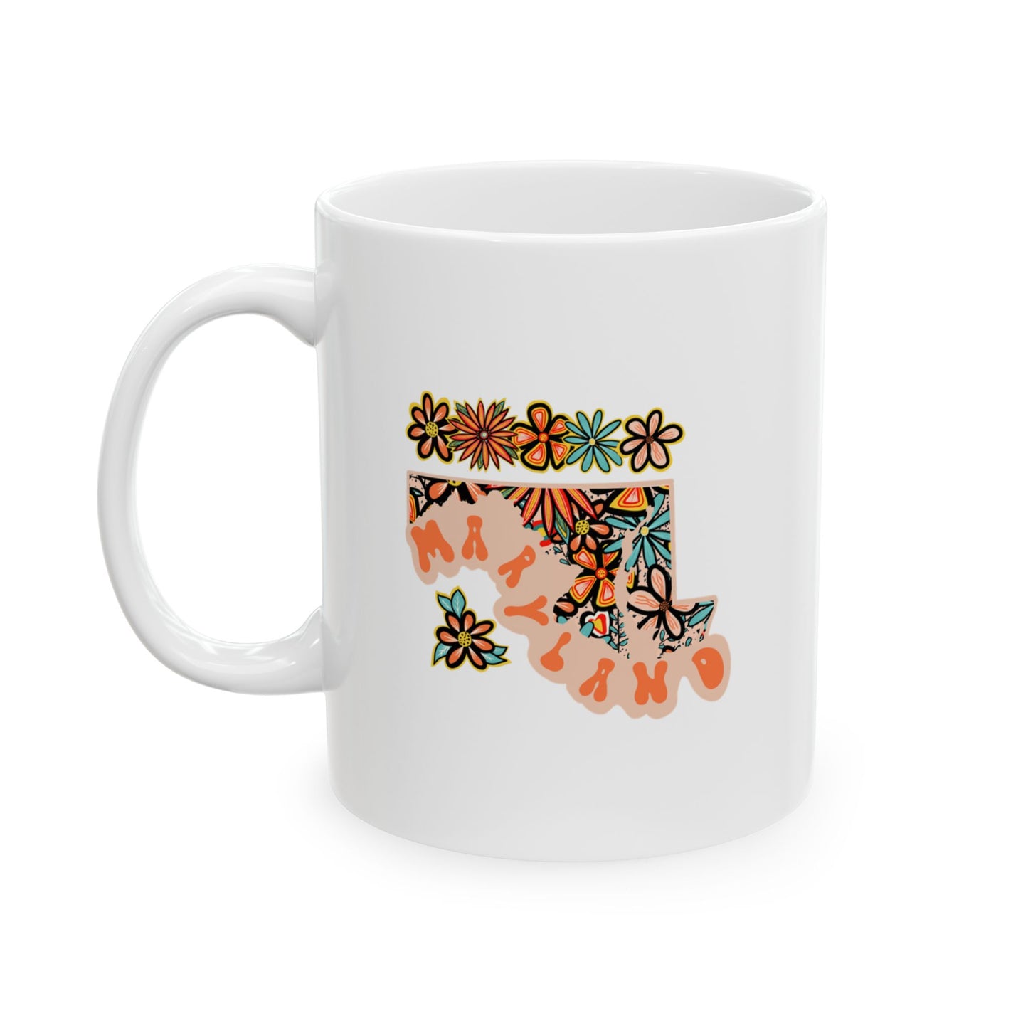 Retro 70s Flowers Maryland Ceramic Mug 11 oz and 15 oz