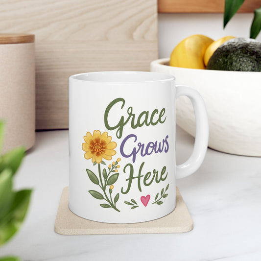 "Grace Grows Here" Inspirational Coffee Cup (11oz & 15oz)