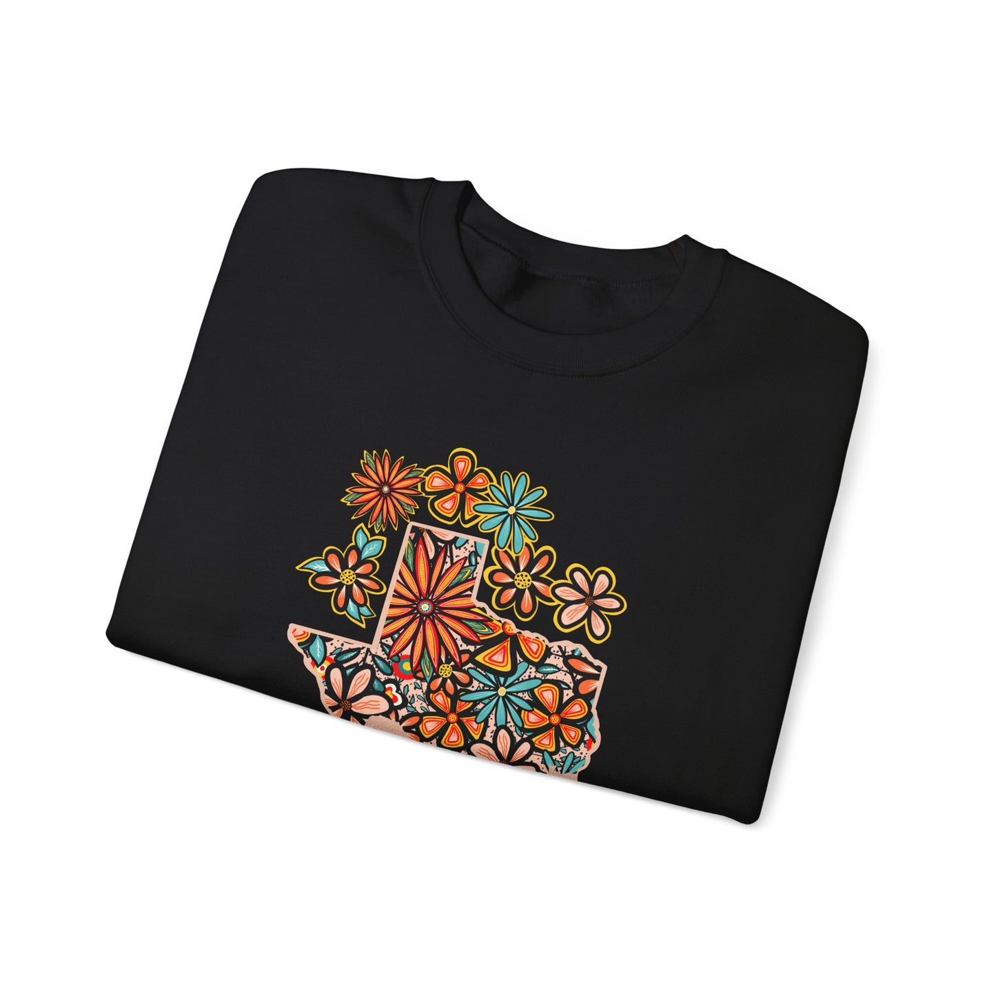 Retro 70s Flowers Texas State Design — Heavy Blend™ Crewneck Sweatshirt