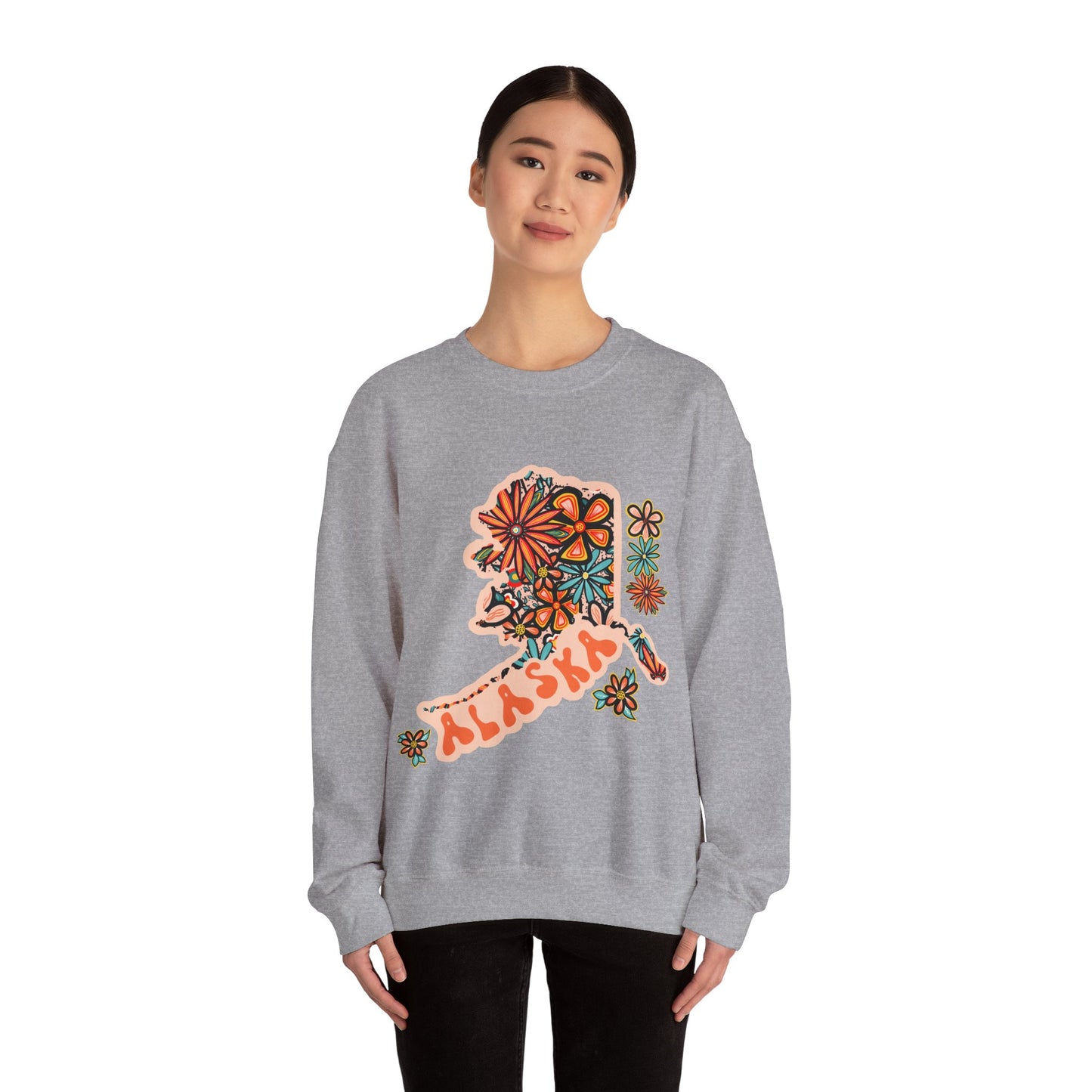 Retro 70s Flowers Alaska State Design — Heavy Blend™ Crewneck Sweatshirt