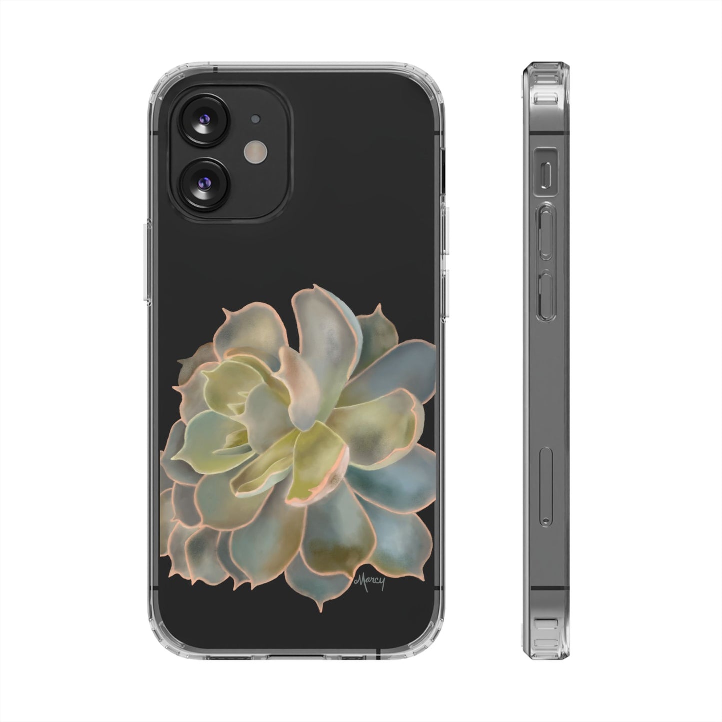 Gray and Green Succulent Clear Cases