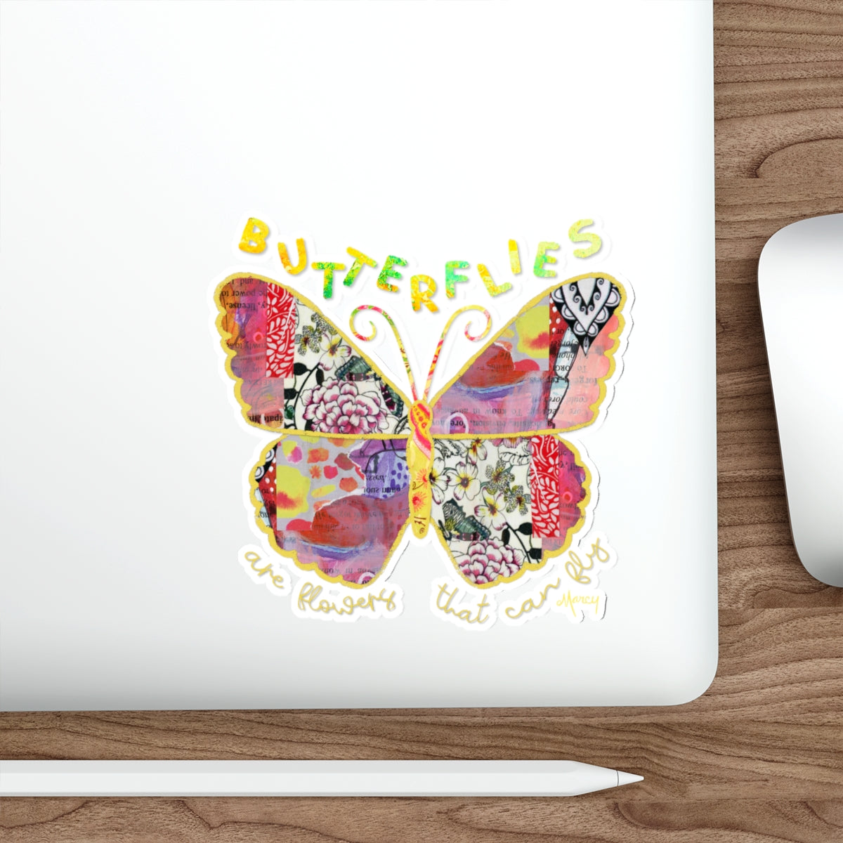 Boho Butterfly Collage Die Cut Sticker