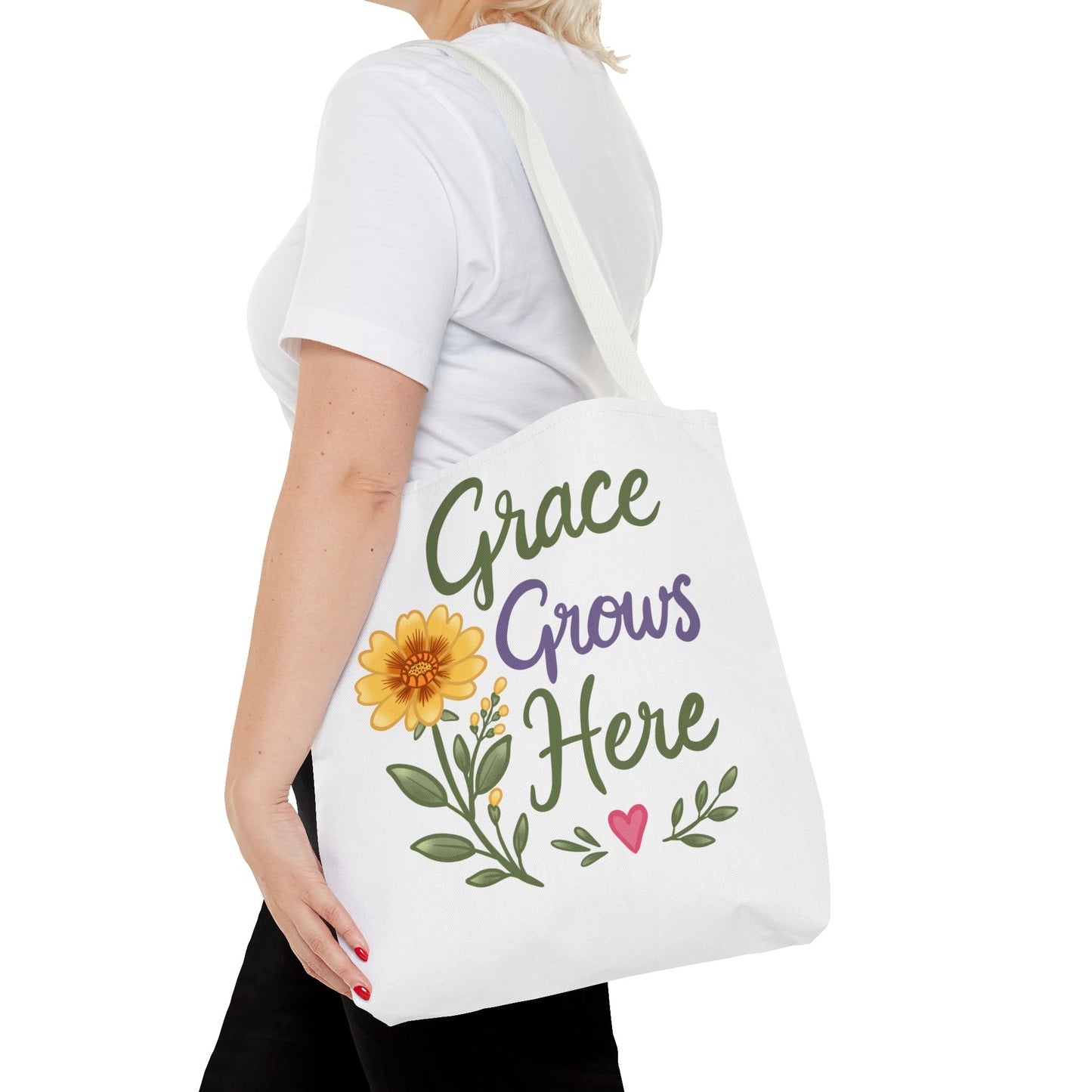 Grace Grows Here Tote - Floral Inspirational Canvas Bag
