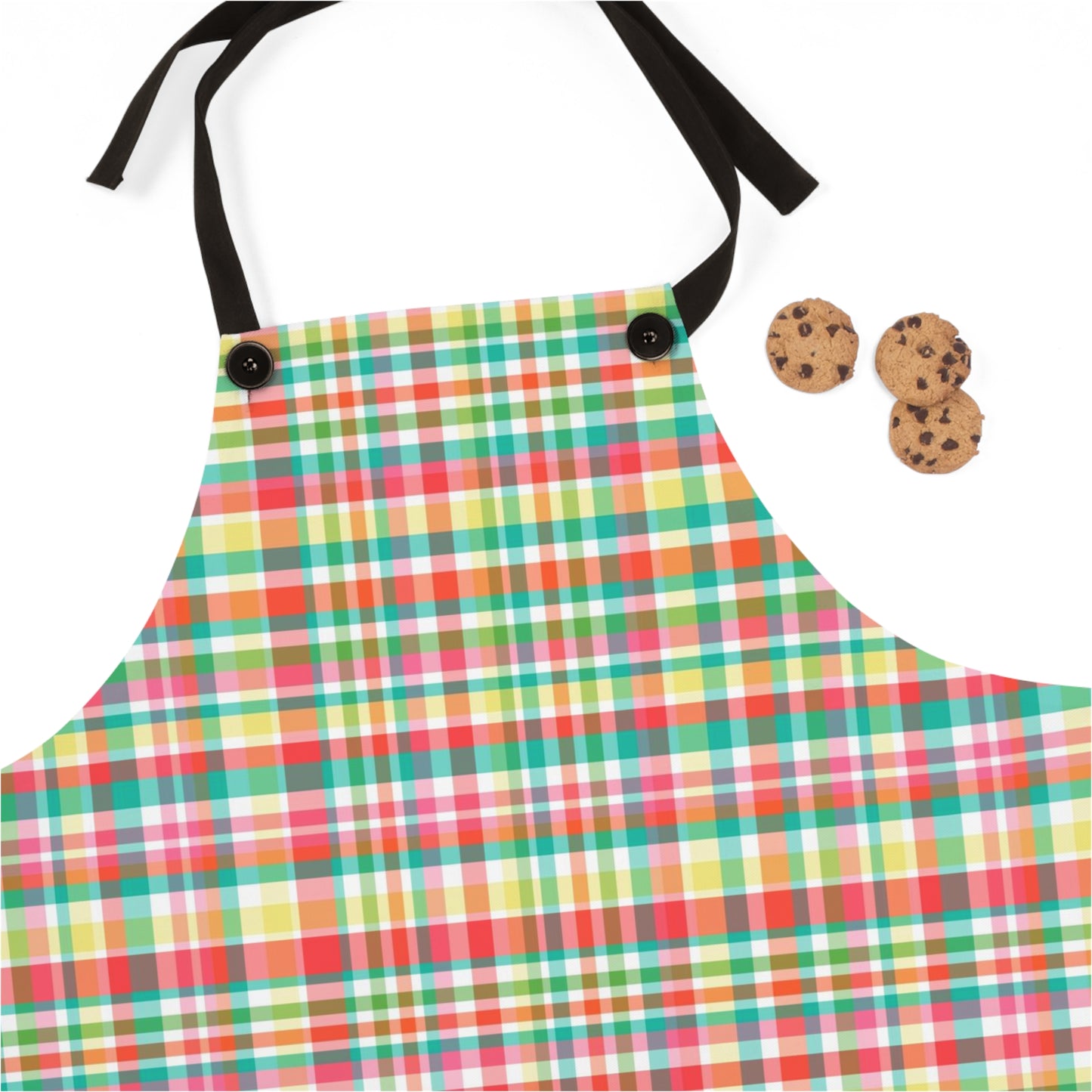 Hibiscus Garden Plaid Apron, kitchen accessory, cooking accessory, plaid apron, custom designed apron