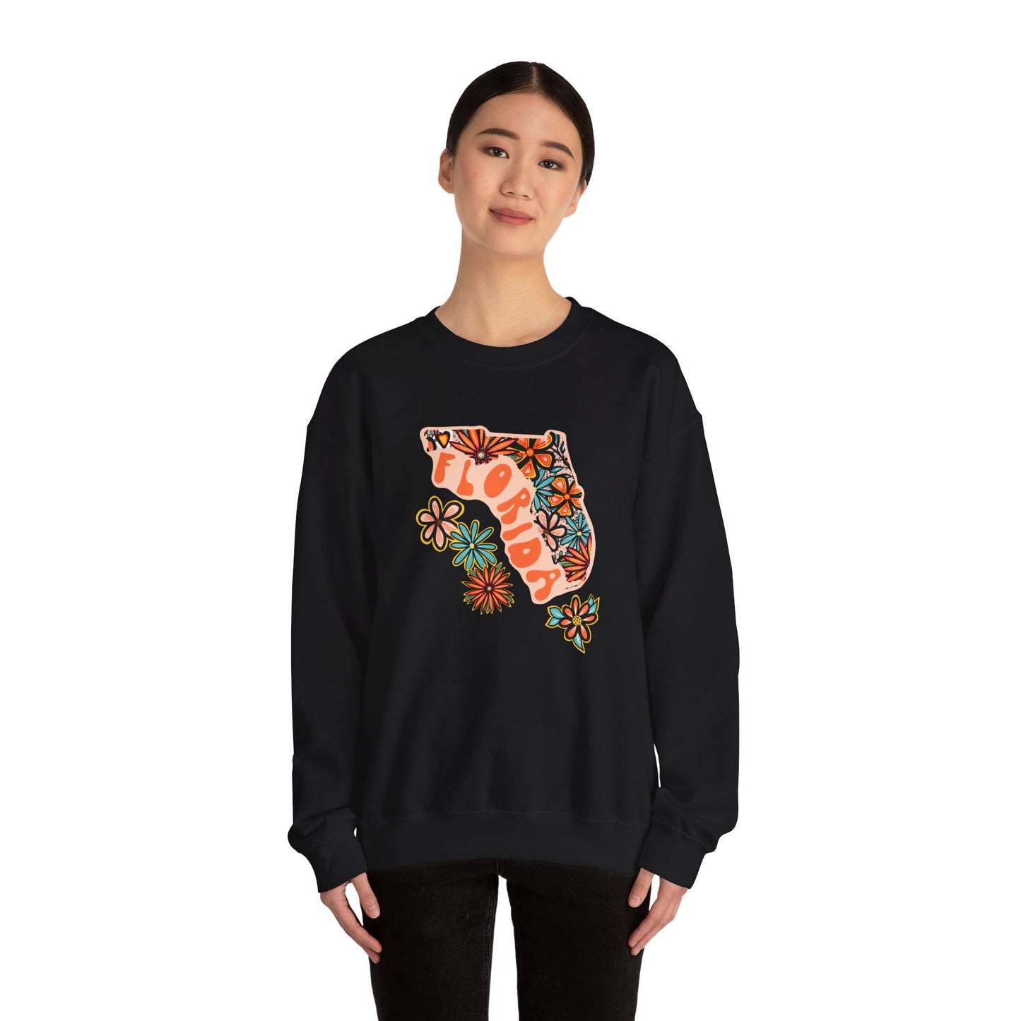 Retro 70s Flowers Florida State Design — Heavy Blend™ Crewneck Sweatshirt