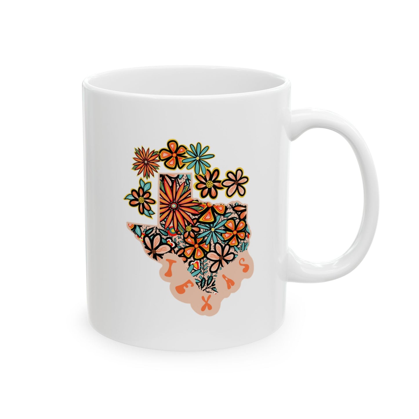 Retro 70s Flowers Texas Ceramic Mug 11 oz and 15 oz